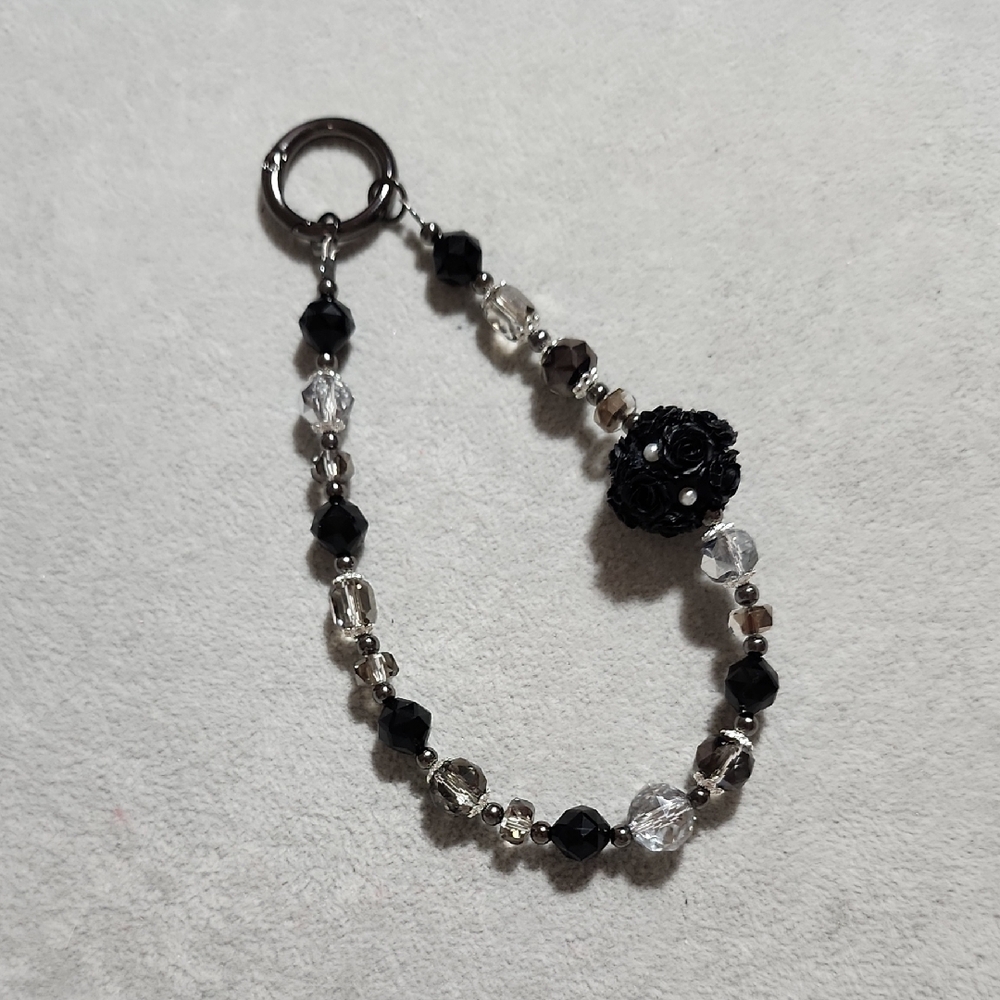 Elegant Black and Silver Beaded Phone Bracelet/ Bag Charm